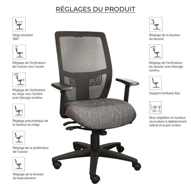 Chaise de bureau ergonomique dossier en maille Supportech