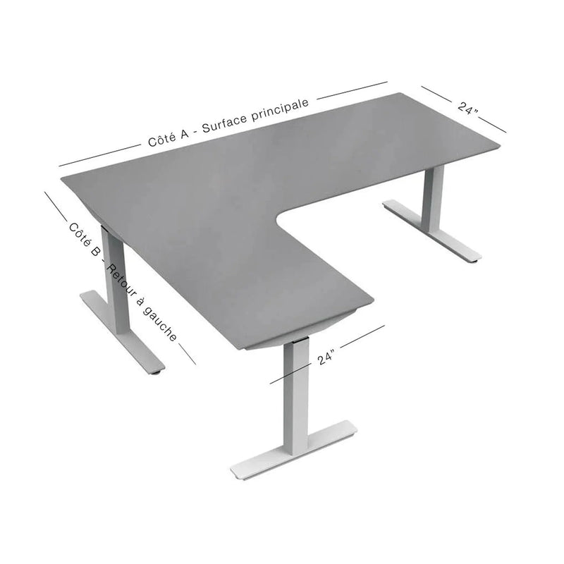 Table électrique en "L" 24"P, ajustable en hauteur avec retour à gauche et à droite 24"P - Série UpCentric 3L